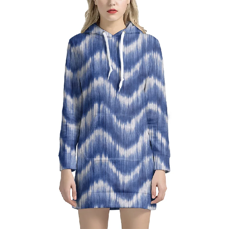 Wavy Shibori Pattern Print Pullover Hoodie Dress
