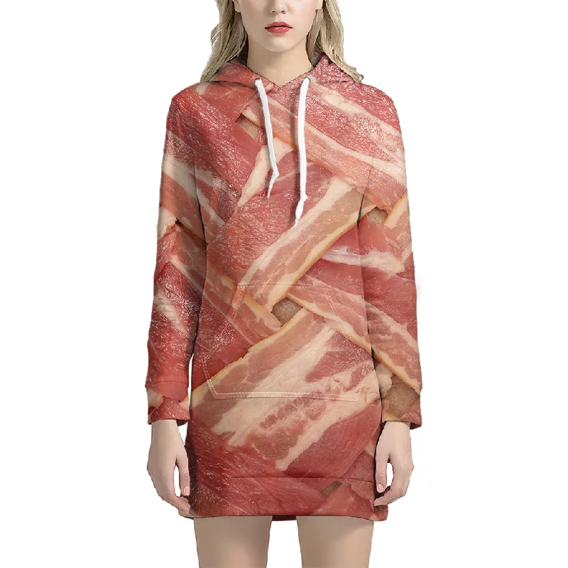 Weaving Bacon Print Pullover Hoodie Dress