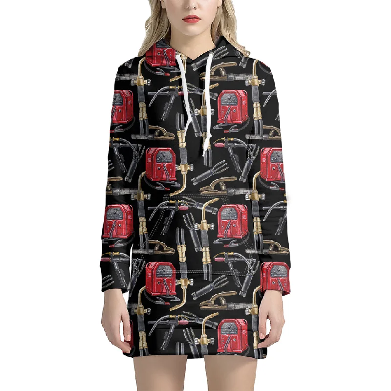 Welding Machine Pattern Print Pullover Hoodie Dress