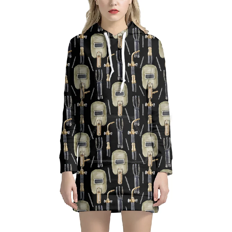 Welding Mask Pattern Print Pullover Hoodie Dress