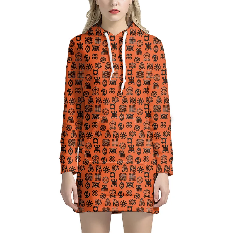 West African Adinkra Symbols Print Pullover Hoodie Dress