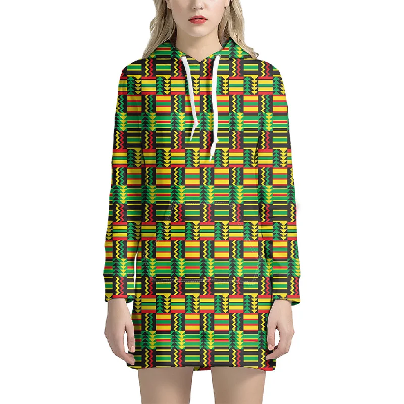 West African Kente Tribal Pattern Print Pullover Hoodie Dress