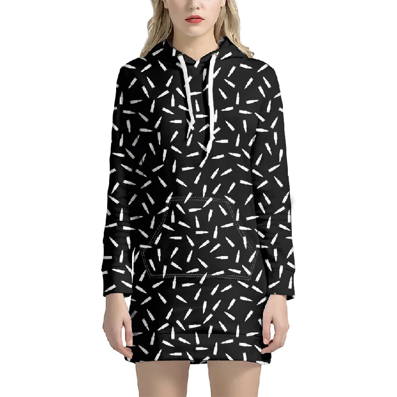 White And Black Gun Bullet Pattern Print Pullover Hoodie Dress
