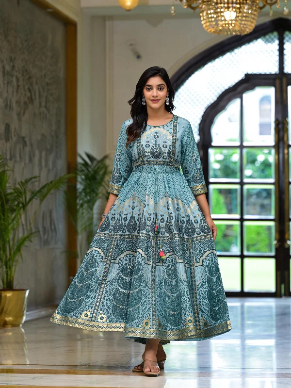 Women's Aqua Santoon Printed Dress - Juniper