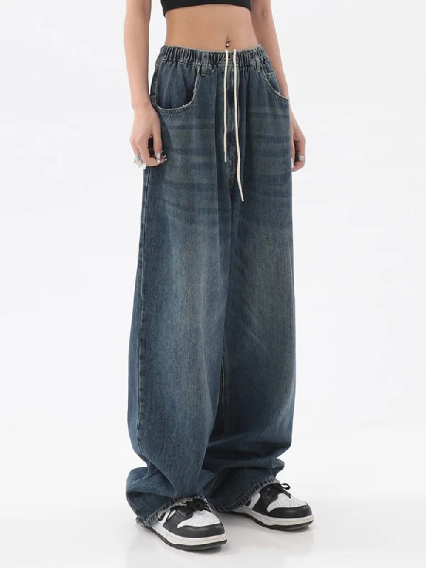 DressBetty - Vintage Baggy Jeans Elastic Waist Oversized Long Trouser Denim Wide Leg Streetwear Trendy Pleated Waist Jeans DressBetty - Vintage Baggy Jeans Elastic Waist Oversized Long Trouser Denim Wide Leg Streetwear Trendy Pleated Waist Jeans