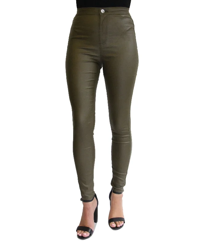 Almost Famous Juniors' Coated High-Rise Skinny Jeans Casual Skinny Fit Jeans