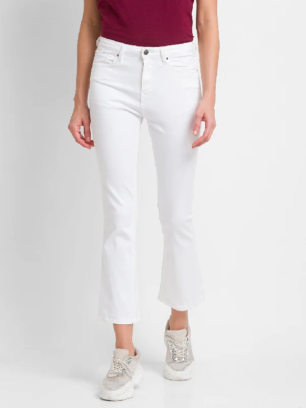 Spykar White Lycra Flare Fit Ankle Length Jeans For Women (Elissa) Trendy Patchwork Denim Jeans Spykar White Lycra Flare Fit Ankle Length Jeans For Women (Elissa) Trendy Patchwork Denim Jeans