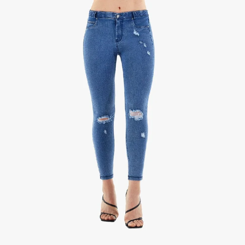 Freddy Black Jeans In Stretch Denim With Rips - Clear Jeans-Seams On Tone Light Blue Trendy Skinny High-Waist Jeans Freddy Black Jeans In Stretch Denim With Rips - Clear Jeans-Seams On Tone Light Blue Trendy Skinny High-Waist Jeans