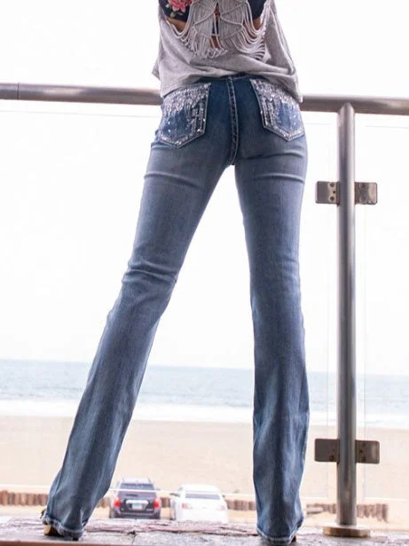 Grace In LA EB-61300 Womens Aztec Embellished Easy Fit Bootcut Jeans Trendy Acid Wash Skinny Jeans Grace In LA EB-61300 Womens Aztec Embellished Easy Fit Bootcut Jeans Trendy Acid Wash Skinny Jeans