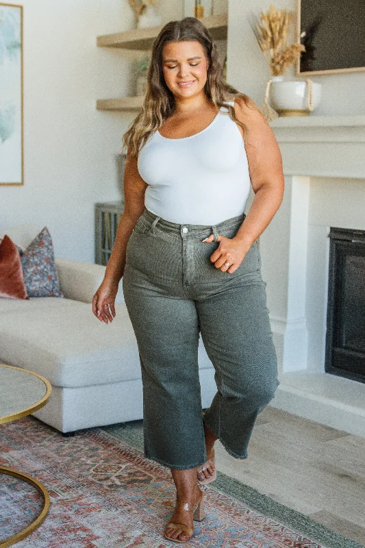 Judy Blue Harvey High Rise Control Top Wide Leg Crop Jeans in Olive Stylish Plus Size Denim Jeans Judy Blue Harvey High Rise Control Top Wide Leg Crop Jeans in Olive Stylish Plus Size Denim Jeans