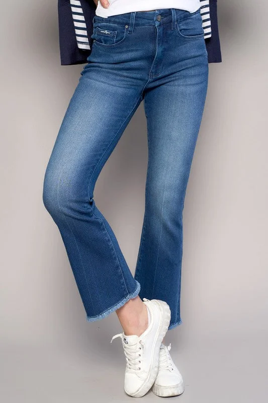 High Rise Crop Boot Jeans Elegant Tapered Leg Denim