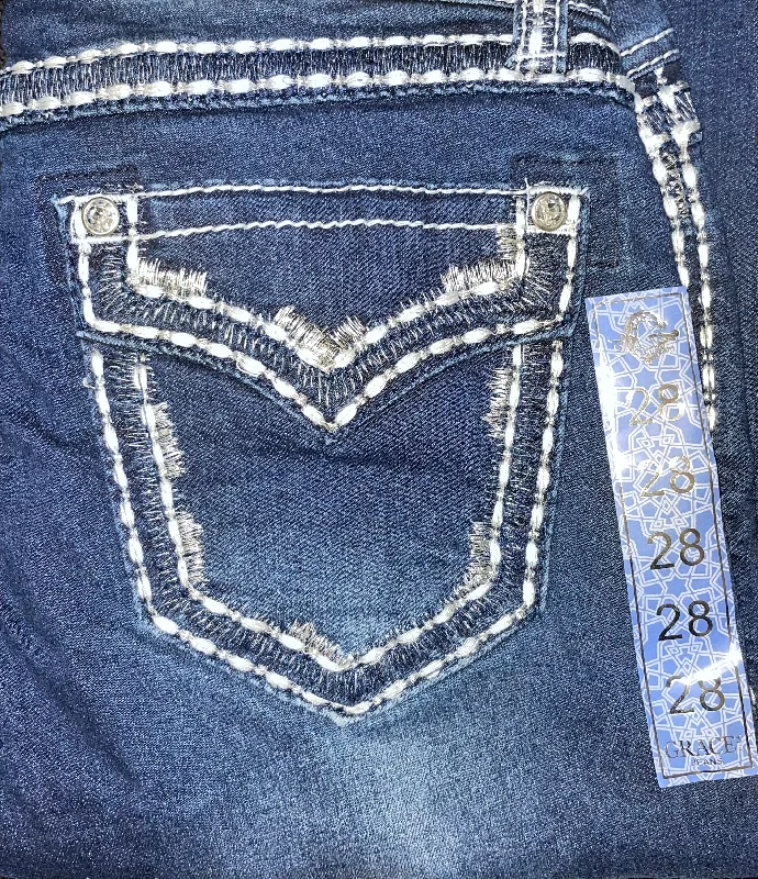 Grace in LA Ladies Easy Fit Jeans - EB81525SLDK Stylish Relaxed Fit Skinny Jeans