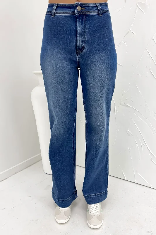 Mahnee Flare Jean Mid Blue Casual Wide-Legged Denim Jeans