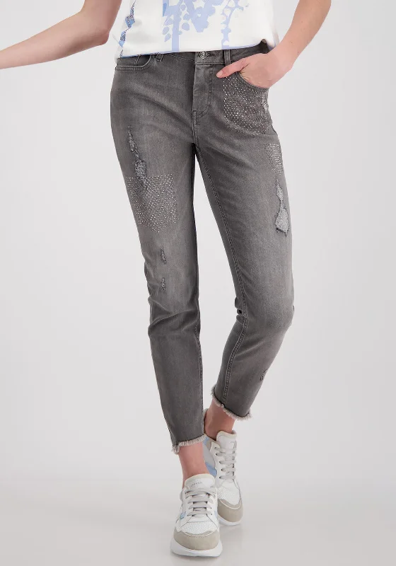 Monari Frayed Rhinestone Embellished Skinny Jeans, Grey Fashionable Raw Hem Bootcut Jeans Monari Frayed Rhinestone Embellished Skinny Jeans, Grey Fashionable Raw Hem Bootcut Jeans