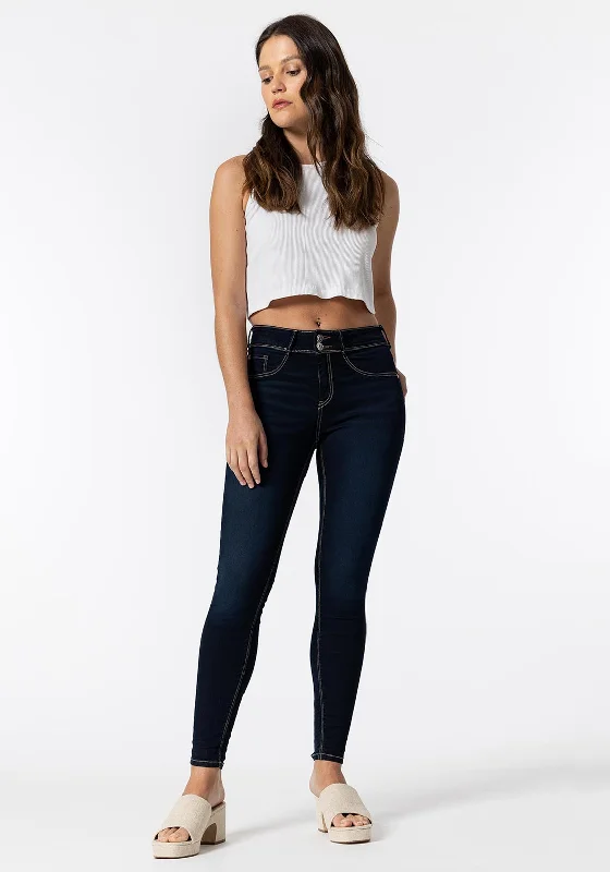 Tiffosi Womens One Size Classic Skinny Jeans, Dark Denim Trendy Wide-Legged High-Waist Jeans Tiffosi Womens One Size Classic Skinny Jeans, Dark Denim Trendy Wide-Legged High-Waist Jeans