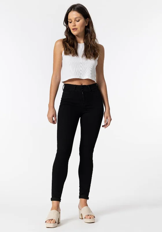 Tiffosi Womens One Size Fits All Classic Skinny Jeans, Black Trendy Cut-Off Denim Shorts Tiffosi Womens One Size Fits All Classic Skinny Jeans, Black Trendy Cut-Off Denim Shorts