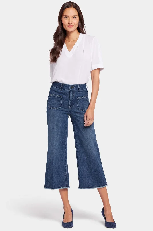 Patchie Wide Leg Capri Jeans In Petite - Fanciful Classic Blue Denim Jeans