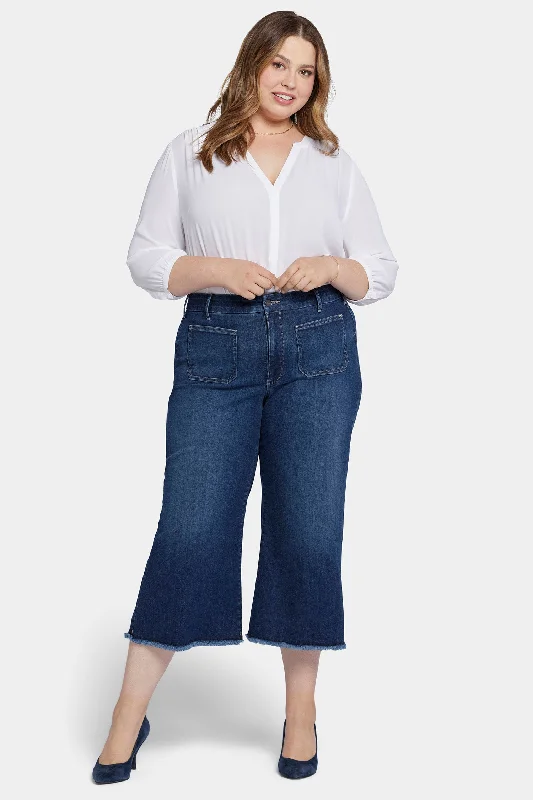 Patchie Wide Leg Capri Jeans In Petite Plus Size - Fanciful Comfortable Full-Length Denim Jeans Patchie Wide Leg Capri Jeans In Petite Plus Size - Fanciful Comfortable Full-Length Denim Jeans