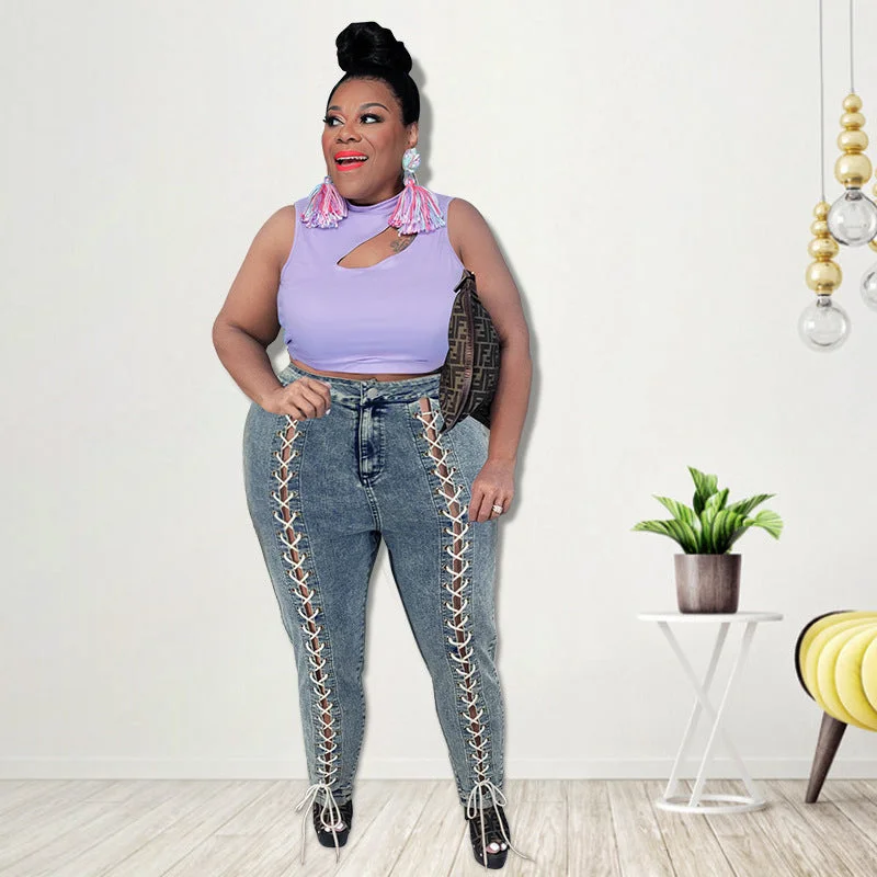 Plus Size Plus Size Women Clothing Summer New Double Row Corns Rope Jeans Women New Casual Skinny Fit Jeans Plus Size Plus Size Women Clothing Summer New Double Row Corns Rope Jeans Women New Casual Skinny Fit Jeans