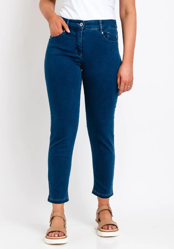 Robell Elena 09 Slim Ankle Grazer Jeans, Medium Blue Classic Button Fly Jeans
