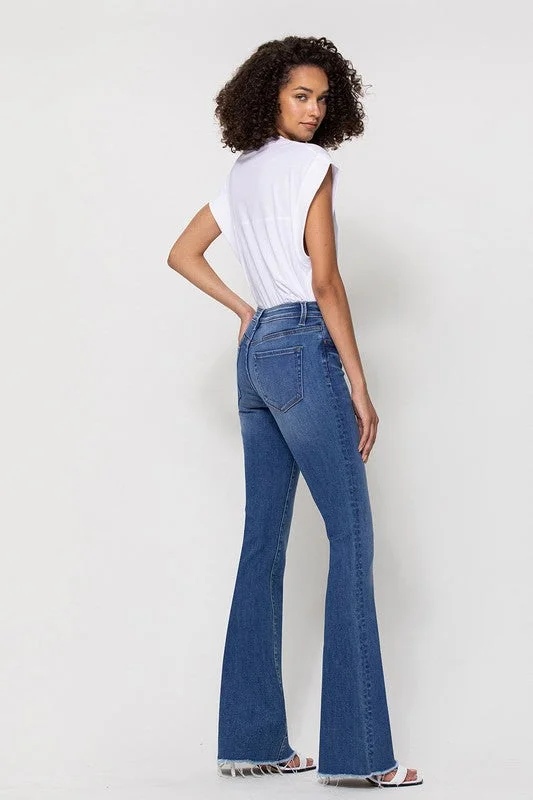 Sunfaded Mini Flare Jeans Chic Double Waistband Jeans