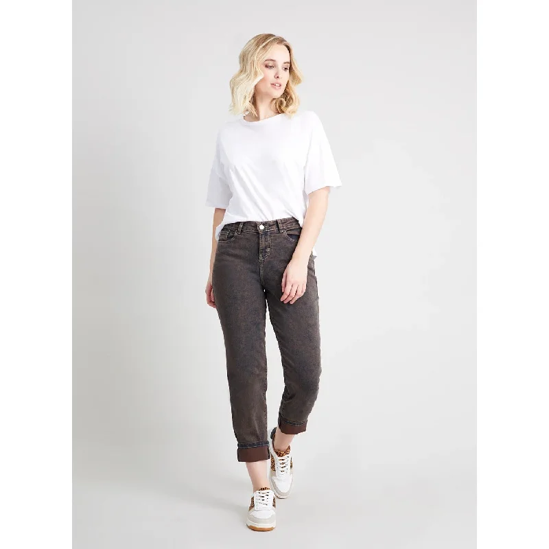 Rustic Brown Girlfriend Jeans Cozy Relaxed Fit Jeans