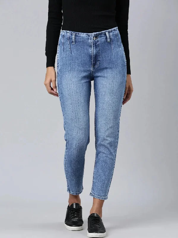 Women Blue Solid Mom Fit Denim Jeans-GZ-5496-1-Blue Comfortable Drawstring Waist Jeans Women Blue Solid Mom Fit Denim Jeans-GZ-5496-1-Blue Comfortable Drawstring Waist Jeans