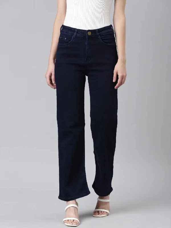 Women Blue Solid Straight Fit Denim Jeans-GZ-2591-Blue Trendy Layered Pocket Jeans