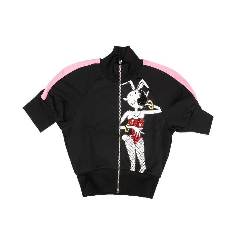 MOSCHINO COUTURE Black Short Sleeve Pink Zip Track Jacket Herringbone Jacket Checkered Jacket Solid Jacket MOSCHINO COUTURE Black Short Sleeve Pink Zip Track Jacket Herringbone Jacket Checkered Jacket Solid Jacket