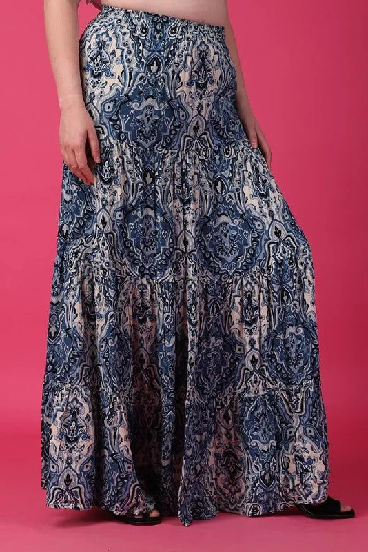 Blue Ethnic Printed Skirt patchwork skirt art