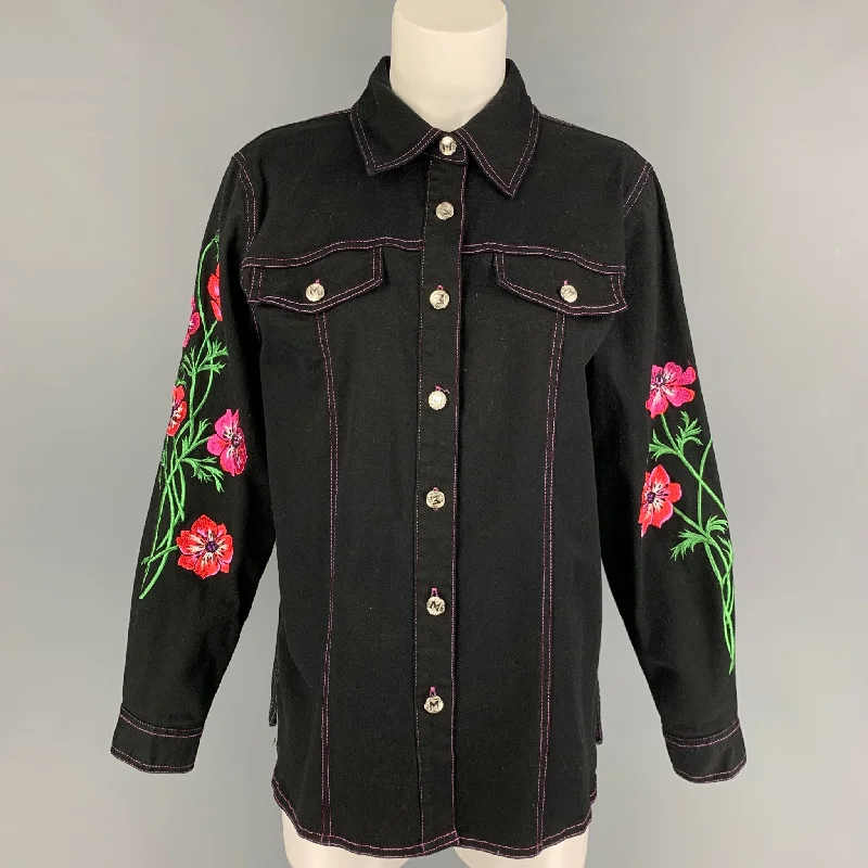 BOB MACKIE Size S Black Multi-Color Cotton Jacket Welt Pockets Slit Pockets Flap Pockets BOB MACKIE Size S Black Multi-Color Cotton Jacket Welt Pockets Slit Pockets Flap Pockets