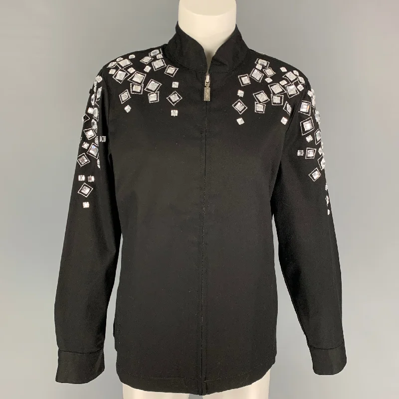 BOB MACKIE Size S Black Silver Cotton Embellishment Jacket Faux Fur Fabric Real Fur Fabric Shearling Fabric BOB MACKIE Size S Black Silver Cotton Embellishment Jacket Faux Fur Fabric Real Fur Fabric Shearling Fabric