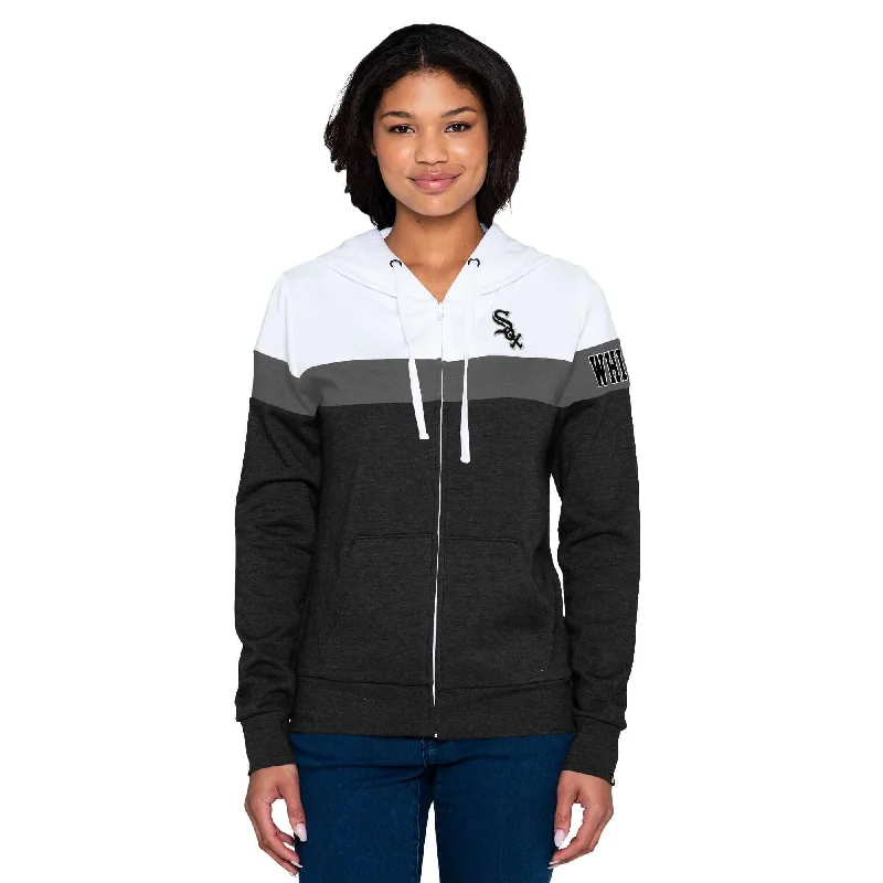 Chicago White Sox New Era Women's Colorlock Full-Zip Hoodie Jacket - Heathered Black Trench Coat Raincoat Waterproof Jacket Chicago White Sox New Era Women's Colorlock Full-Zip Hoodie Jacket - Heathered Black Trench Coat Raincoat Waterproof Jacket