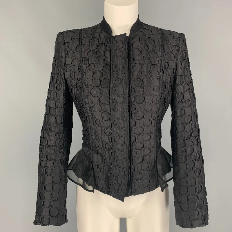 GIORGIO ARMANI Size 8 Black Silk Textured Jacket Fitted Jacket Loose Jacket Oversized Jacket GIORGIO ARMANI Size 8 Black Silk Textured Jacket Fitted Jacket Loose Jacket Oversized Jacket