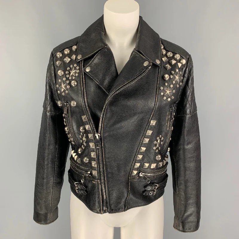 GUCCI SS 17 Size M Black Distressed Leather Studded Biker Jacket Mesh Jacket Canvas Jacket Denim Jacket GUCCI SS 17 Size M Black Distressed Leather Studded Biker Jacket Mesh Jacket Canvas Jacket Denim Jacket