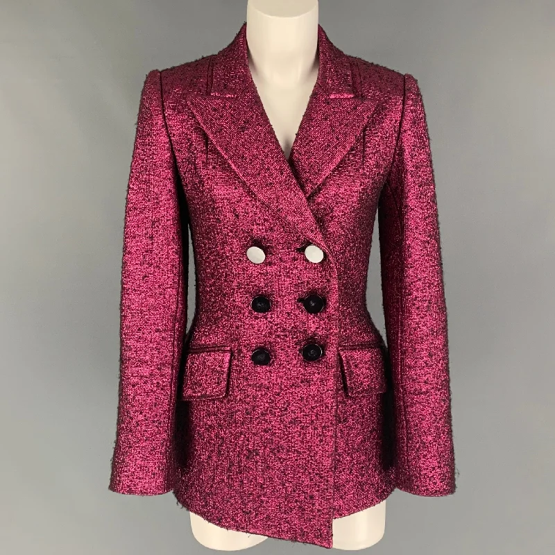 MARC JACOBS Pink Wool Blend Textured Double Breasted Jacket Tiered Jacket Buttoned Jacket Zippered Jacket MARC JACOBS Pink Wool Blend Textured Double Breasted Jacket Tiered Jacket Buttoned Jacket Zippered Jacket