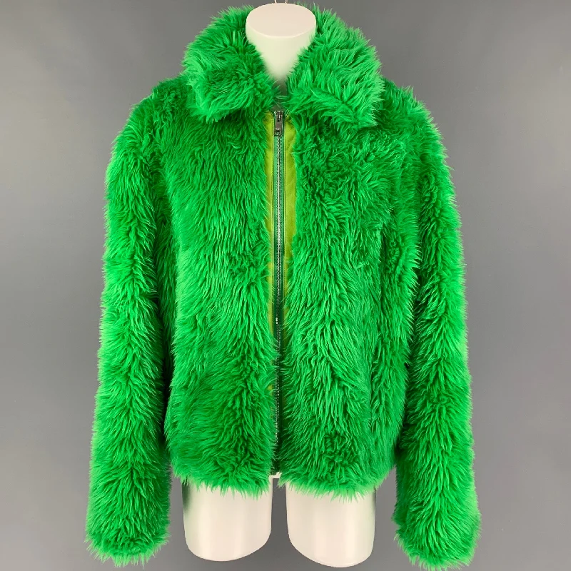 MSGM Size M Green Modacrylic Blend Textured Zip Up Jacket Collared Jacket Crew Neck Jacket Turtle Neck Jacket MSGM Size M Green Modacrylic Blend Textured Zip Up Jacket Collared Jacket Crew Neck Jacket Turtle Neck Jacket