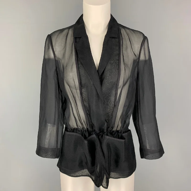 PORTS 1961 Size 10 Black Silk See Through Notch Lapel Jacket Elasticated Jacket Padded Jacket Insulated Jacket PORTS 1961 Size 10 Black Silk See Through Notch Lapel Jacket Elasticated Jacket Padded Jacket Insulated Jacket