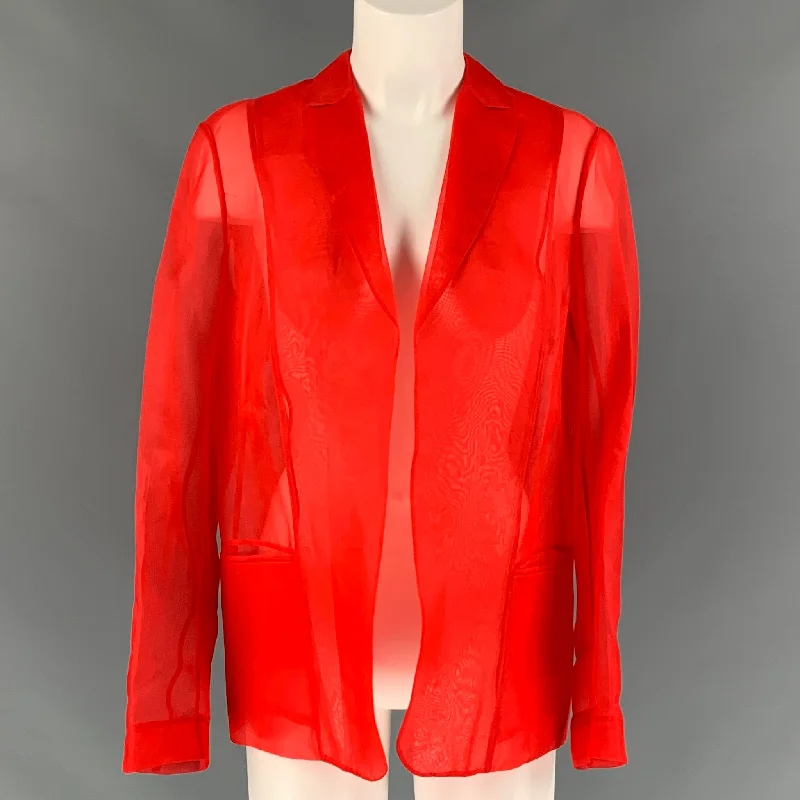 PORTS 1961 Size 8 Red Silk See Through Notch Lapel Jacket Herringbone Jacket Checkered Jacket Solid Jacket PORTS 1961 Size 8 Red Silk See Through Notch Lapel Jacket Herringbone Jacket Checkered Jacket Solid Jacket