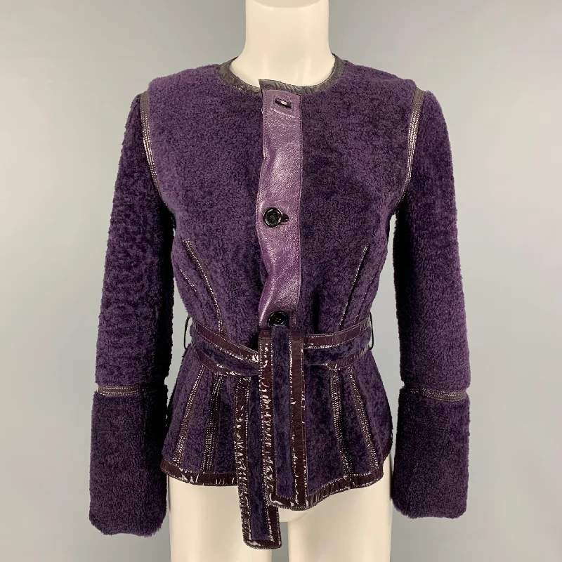 YVES SAINT LAURENT Size S Purple Leather Reversible Shearling Jacket Fleece Jacket Down Jacket Feather Jacket YVES SAINT LAURENT Size S Purple Leather Reversible Shearling Jacket Fleece Jacket Down Jacket Feather Jacket