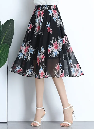 chiffon skirt women Joker floral long thin high waist A word skirt velvet skirt luxurious chiffon skirt women Joker floral long thin high waist A word skirt velvet skirt luxurious