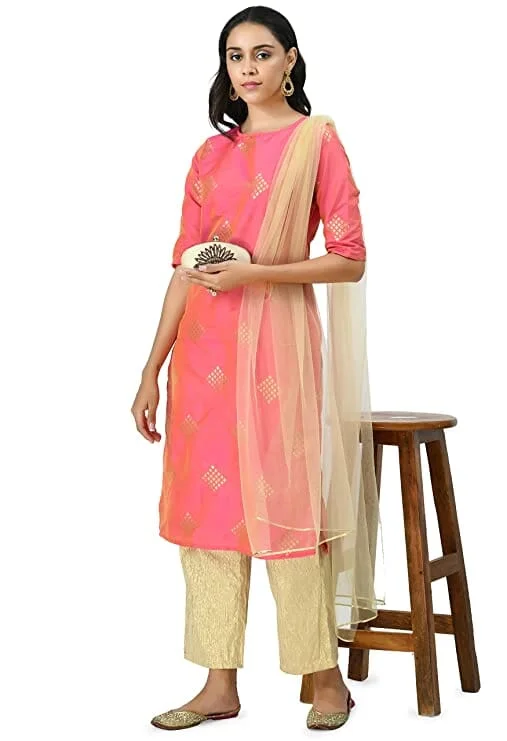 Bahrupiya Clothing Embellished Straight Kurta Set with Straight Pant & Dupatta Set for Women Lightweight Jogger Pants Bahrupiya Clothing Embellished Straight Kurta Set with Straight Pant & Dupatta Set for Women Lightweight Jogger Pants