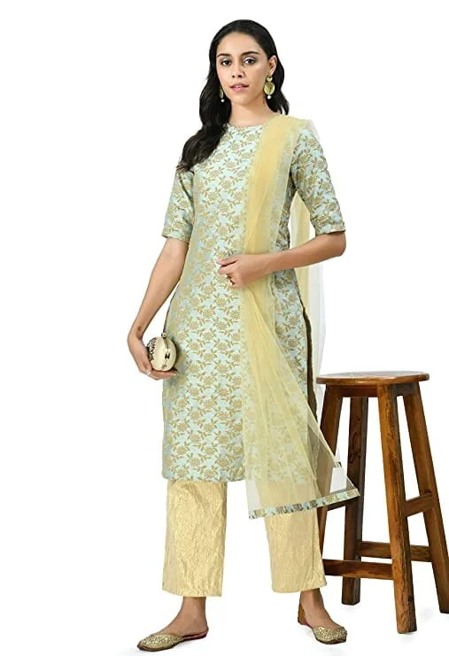 Bahrupiya Clothing Floral Embroidery Straight Kurta Set with Straight Pant & Dupatta Set for Women Relaxed Linen Pants Bahrupiya Clothing Floral Embroidery Straight Kurta Set with Straight Pant & Dupatta Set for Women Relaxed Linen Pants