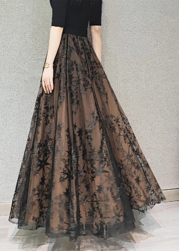 Beautiful Chocolate Embroideried Floral High Waist Flatering Tulle Maxi Skirt Spring leather skirt bold Beautiful Chocolate Embroideried Floral High Waist Flatering Tulle Maxi Skirt Spring leather skirt bold