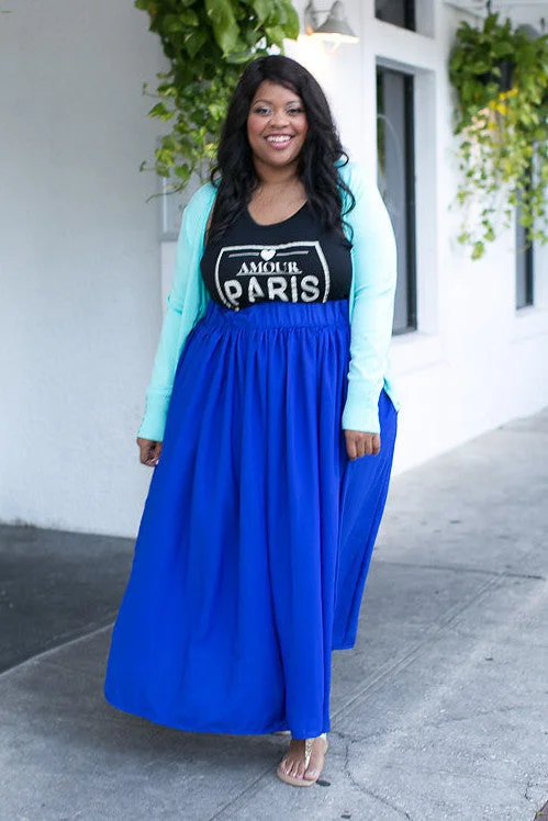 Cobalt Blue Twirl Skirt corduroy skirt durable