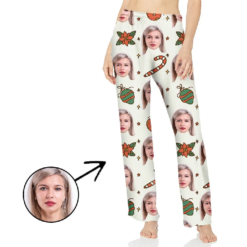Custom Photo Pajamas Pants For Women Candy Cane Ane Lovely Pandants Stretch Fit Pants Custom Photo Pajamas Pants For Women Candy Cane Ane Lovely Pandants Stretch Fit Pants