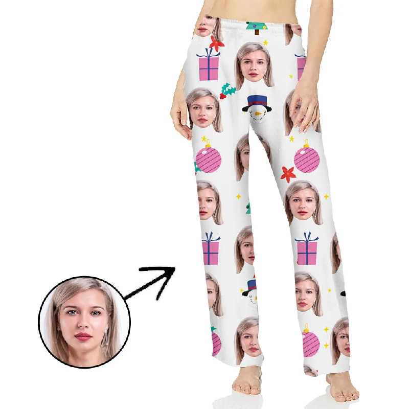 Custom Photo Pajamas Pants For Women Celebrate Christmas With Lights Fashionable Work Pants Custom Photo Pajamas Pants For Women Celebrate Christmas With Lights Fashionable Work Pants