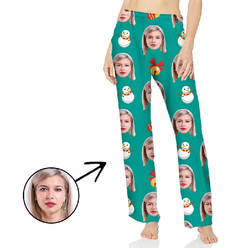 Custom Photo Pajamas Pants For Women Christmas Pendant With Snowman Classic Pleated Pants Custom Photo Pajamas Pants For Women Christmas Pendant With Snowman Classic Pleated Pants