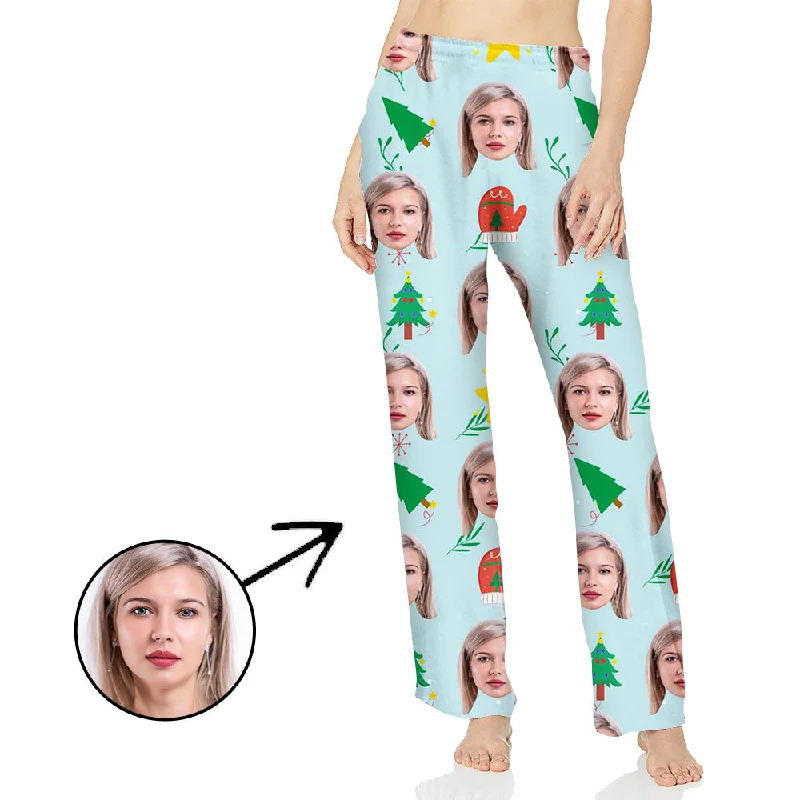 Custom Photo Pajamas Pants For Women Christmas Tree And Gloves Classic Pleated Pants Custom Photo Pajamas Pants For Women Christmas Tree And Gloves Classic Pleated Pants