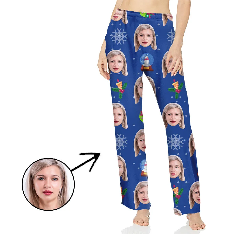 Custom Photo Pajamas Pants For Women Snowman And Snowflake Comfortable Pleated Pants Custom Photo Pajamas Pants For Women Snowman And Snowflake Comfortable Pleated Pants